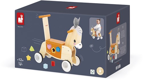 Janod loopwagen ezel - houten duwwagen met vormenstoof voor peuters-2