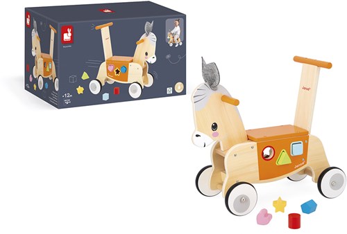 Janod loopwagen ezel - houten duwwagen met vormenstoof voor peuters-3