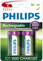 Piles rechargeables C NiMH 3000mAh - Philips - 2 pièces jouets