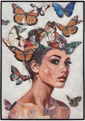 Canvas vrouw met vlinders 70x100x3,5cm