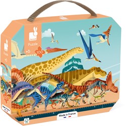 Janod puzzel - Panorama Dino - 100 stukjes - educatief dinosaurus speelgoed