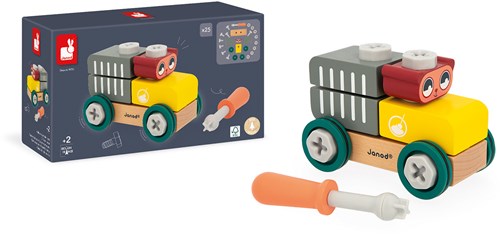 Janod Brico'Kids - Houten bouwwagen met beer en blokken - Educatief speelgoed-2
