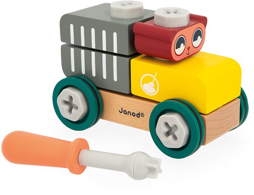 Janod Brico'Kids - Houten bouwwagen met beer en blokken - Educatief speelgoed-3