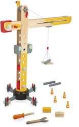 Janod Bolid - Houten Kraan - Bouwspeelgoed - 74 cm - Inclusief Accessoires