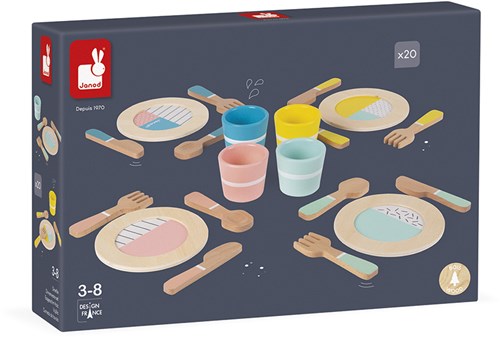 Janod vaisselle en bois - service pour enfants et jeu d’imitation