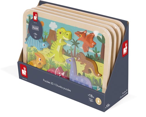 Janod puzzle en bois dinosaure - jouet éducatif 7 pièces enfants-3