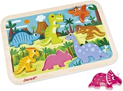 Janod houten knoppuzzel Chuncky Dinosaurussen - 7 stukjes