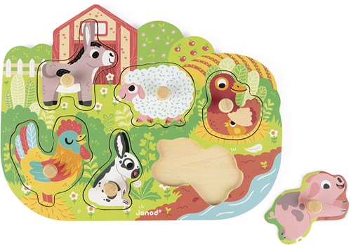 Janod puzzle à boutons en bois Farm - 7 pièces