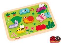Janod houten puzzel - tuin dieren - educatief speelgoed vanaf 18 maanden