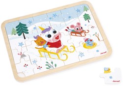 Janod houten puzzel - dieren in de bergen - winter - 24 stukjes