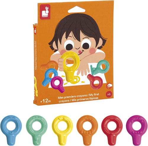 Janod crayons - Mes premiers crayons de cire pour enfants - set de 6 couleurs-3