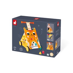 Janod houten loopwagen kat - activiteiten duwwagen voor peuters