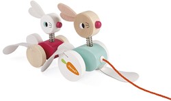 Janod jouet en bois à tirer - lapins - jouet motricité bébé