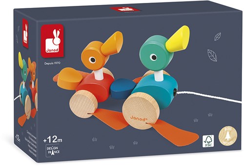 Janod jouet à tirer en bois - Famille de canards - motricité bébé-2