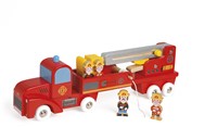 Janod Camion de Pompiers - Jouet en bois avec pompiers