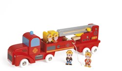 Janod Camion de Pompiers - Jouet en bois avec pompiers