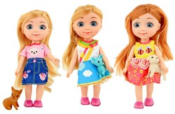 Pop Lily multicolor speelgoedpop met hondje - 16 cm