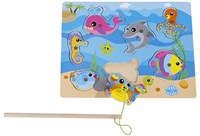 Jeu de pêche bois 30x22cm jouet coloré avec poignée