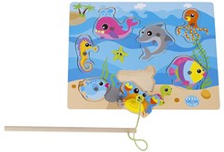 Jeu de pêche bois 30x22cm jouet coloré avec poignée