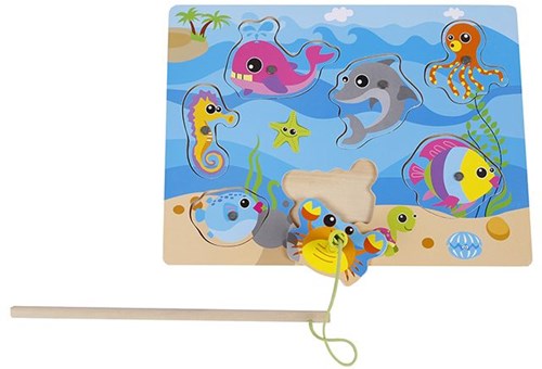 Jeu de pêche bois 30x22cm jouet coloré avec poignée
