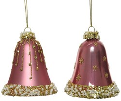 Decoris kersthangerset klokje roze glas glitter kerstdecoratie