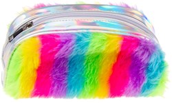 Fluffy etui regenboog pluche multicolor - kleurrijke pennenetui