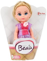 Mini Babypop Prinses poppenhuispop paars met haar en glitterjurk