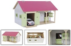 Paardenstal speelgoed Kids Globe 1:32 met 2 boxen en berging roze