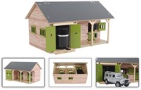 Kids Globe paardenstal houten speelgoed met 2 boxen en berging 1:32 schaal