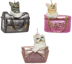 Decoris kerst ornament hond glas roze glitter 10x5,5x10,5cm hanger