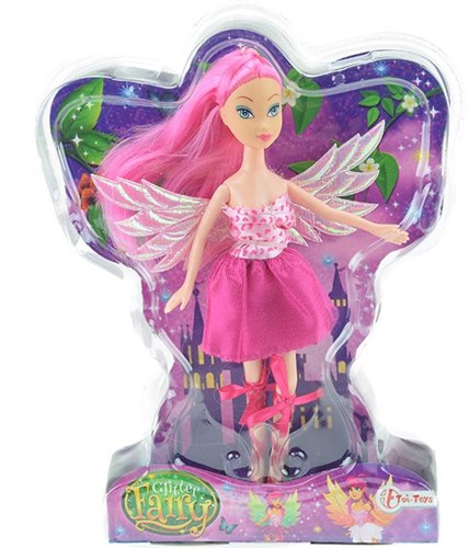 Fee pop glittervleugels modepop roze speelgoed pop 22 cm