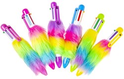 6 kleurenpen funky balpen multicolor met pluim voor kinderen
