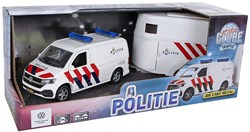 Voiture jouet fourgonnette de police Volkswagen avec remorque métal blanc