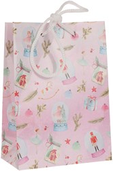 Geschenktas kerst cadeau roze papier 16cm met strikkoord