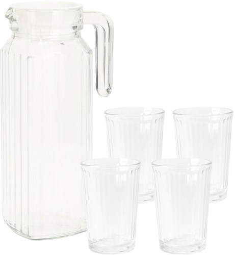 Drinkglazenset met karaf 5-delig multicolor glas waterkan-2