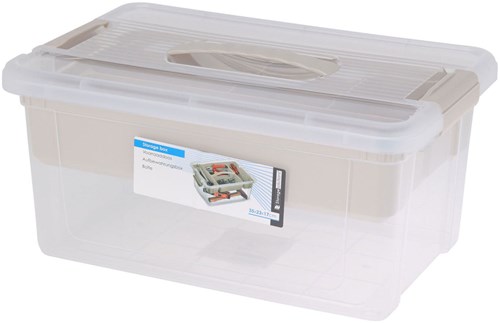 Boîte de rangement plastique blanche avec poignée et plateau 32x23x17cm jouets