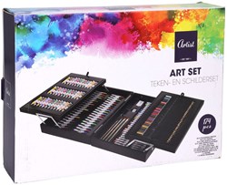 Coffret de peinture et dessin en bois 174 pièces - Mallette d'art - Set de peinture