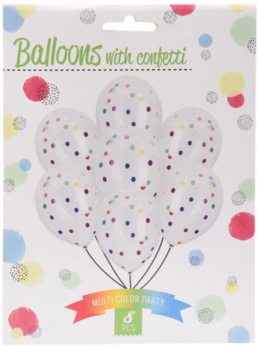 Ballonnen confetti multi kleuren feestdecoratie 8 stuks verjaardag