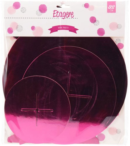 Etagere karton 3 laags roze - stevige kartonnen etagère voor feestjes