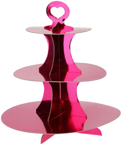 Etagere karton 3 laags roze - stevige kartonnen etagère voor feestjes-2