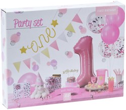 Feestversiering 1e Verjaardag set roze meisje decoratie ballonnen