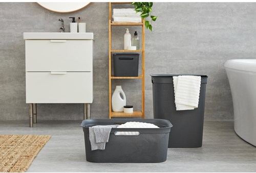 Rotho wasmand Brisen 50 liter antraciet met deksel kunststof-2