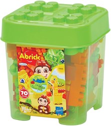 Abrick bouwblokken jungle dieren in opbergbox - 70 stuks bouwstenen