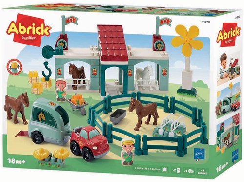 Abrick paardenrenbaan bouwset - kleurrijke speelset met paarden