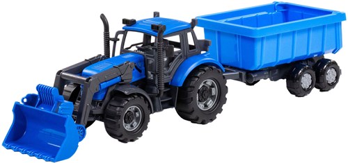 Cavallino Toys tractor speelgoed met lader en kiepwagen blauw 1:32