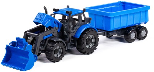 Cavallino Toys tractor speelgoed met lader en kiepwagen blauw 1:32-2