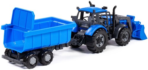 Cavallino Toys tractor speelgoed met lader en kiepwagen blauw 1:32-3