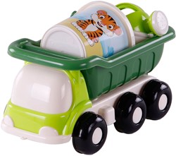 Camion benne de plage jouet avec seau et outils vert 5 pièces