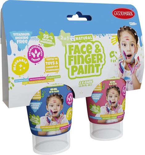 Gezicht- en vingerverf Blauw & Roze 2x65ml kinderverf schmink