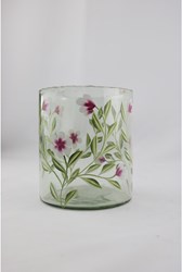 Vase en verre décoration fleurs roses 13x13x15cm lumière d'ambiance moderne